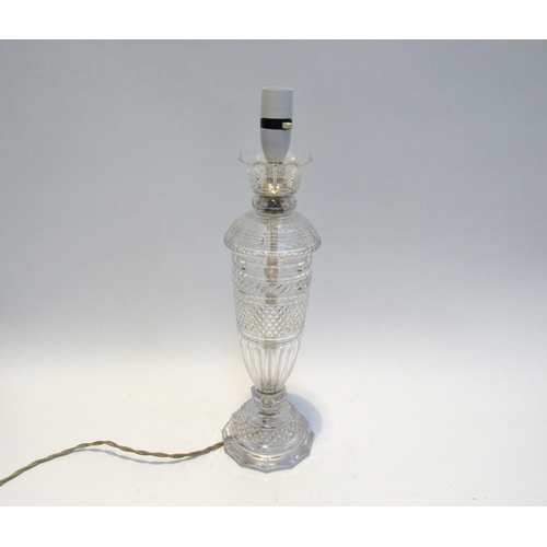 7096 - A 20th Century crystal glass lamp base, 46cm without shades