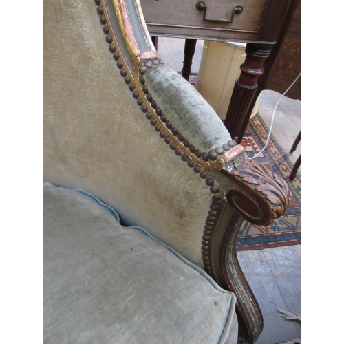 7108 - A late 19th Century French velour upholstered spoon back armchair with gilt frame, feather filled se... 