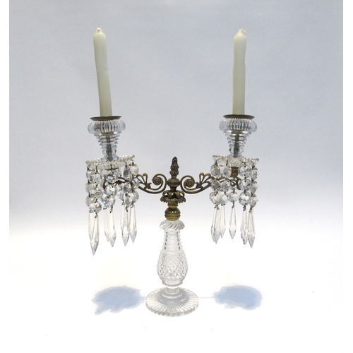 7110 - A 19th Century ormolu & cut glass twin sconce lustre, 32cm x 27.5cm