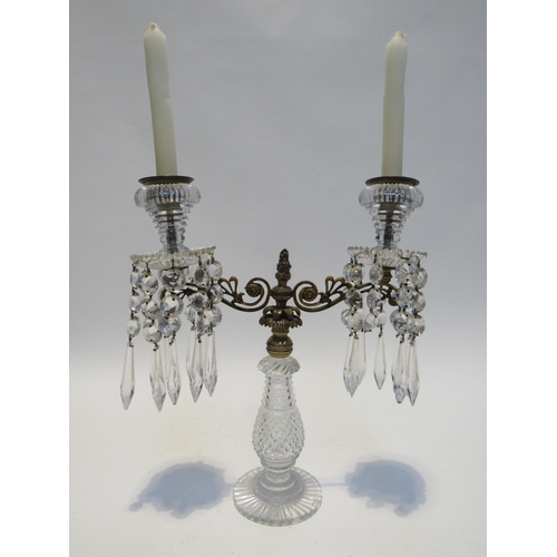 7110 - A 19th Century ormolu & cut glass twin sconce lustre, 32cm x 27.5cm