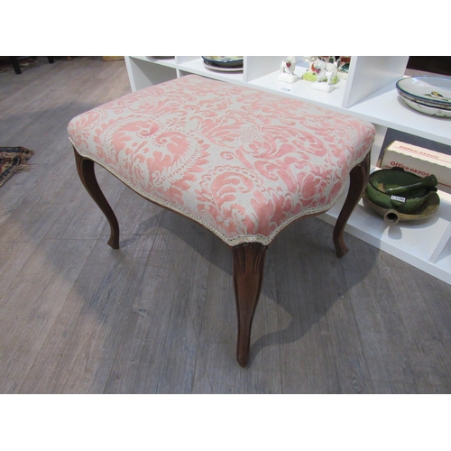 7113 - WITHDRAWN: A late 19th Century French walnut framed stool with silk upholstery, 43cm x 61cm x 46cm