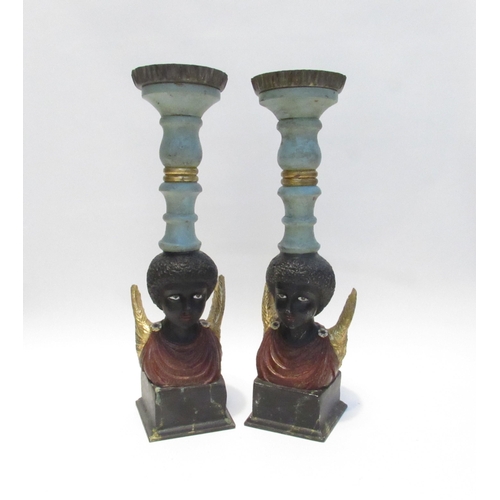 7115 - A pair of 19th Century ornate pricket candlesticks with winged Angel bodies, 48cm tall