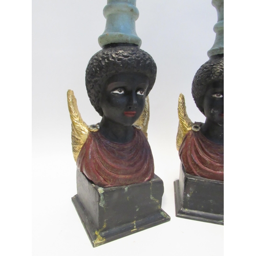 7115 - A pair of 19th Century ornate pricket candlesticks with winged Angel bodies, 48cm tall