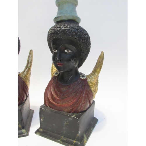 7115 - A pair of 19th Century ornate pricket candlesticks with winged Angel bodies, 48cm tall