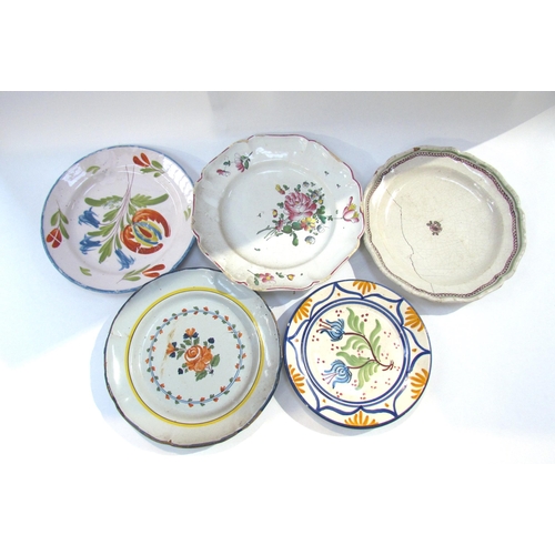 7172 - Eight 19th Century French Faience floral decorated plates, flaking and chips present and two Lunevil... 