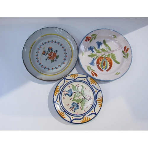 7172 - Eight 19th Century French Faience floral decorated plates, flaking and chips present and two Lunevil... 