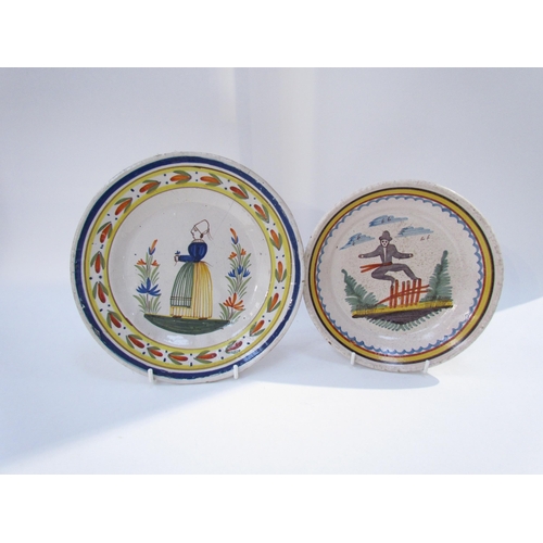 7173 - Five late 18th /early 19th Century French Faience plates decorated with figures.  One depicting figu... 