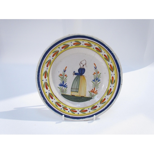 7173 - Five late 18th /early 19th Century French Faience plates decorated with figures.  One depicting figu... 