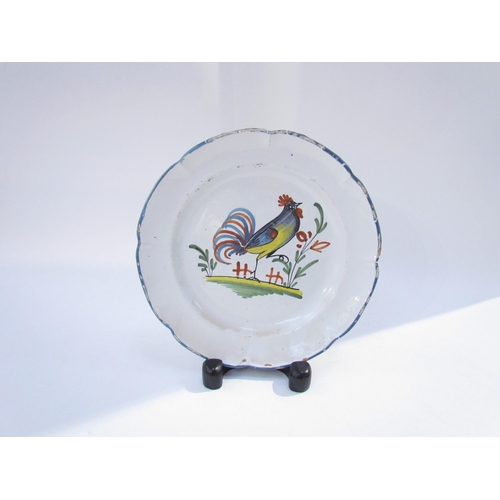 7178 - Seven late 18th/19th Century French Faience plates with bird decoration.  Two with staple repairs, a... 