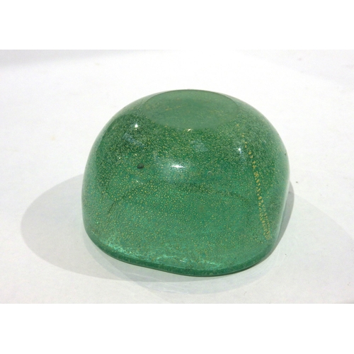 7190 - A Venini Murano green glass dish designed by Carlo Scarpa with gold aventurine and air bubble inclus... 