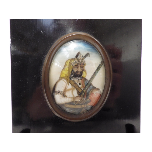 7191 - A Late 19th century Indian miniature portrait on ivory of Maharaja 6cm x 4.5cm      IVORY REFERENCE ... 