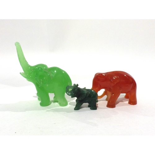 7194 - Three carved polished stone elephants possibly Jade (3)