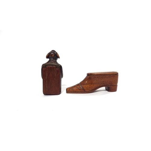 7201 - A late 18th Century treen figural snuff box, carved as a Judge, 9cm tall and later 19th Century boot... 