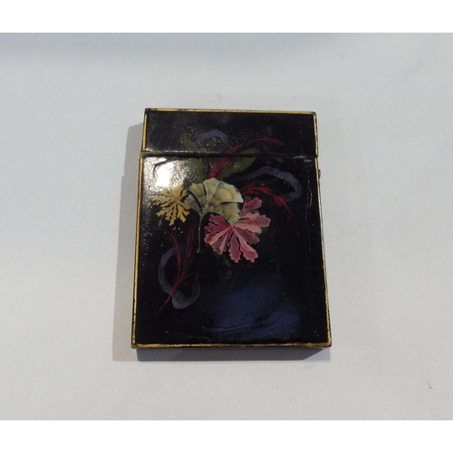 7209 - A Regency card case with hand painted floral & shell decoration, 10.5cm x 8cm