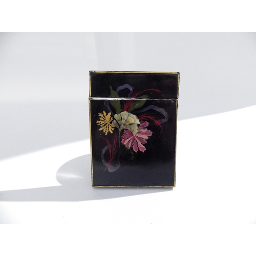 7209 - A Regency card case with hand painted floral & shell decoration, 10.5cm x 8cm