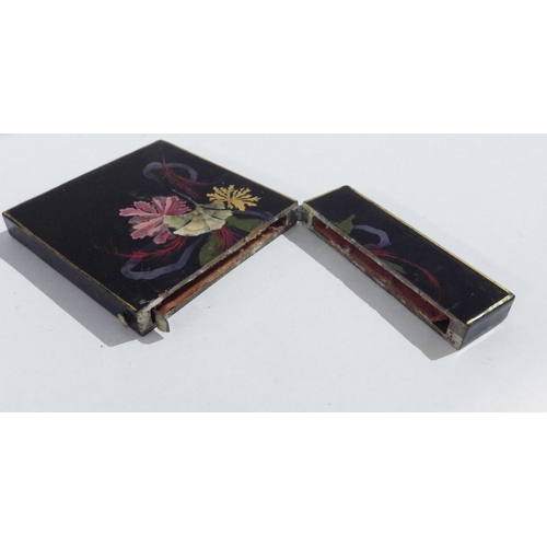 7209 - A Regency card case with hand painted floral & shell decoration, 10.5cm x 8cm