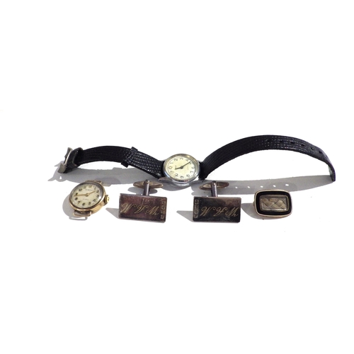 7210 - A pair of silver cufflinks monogrammed W.A.M. lady's watches including Regency 9ct gold cased and a ... 