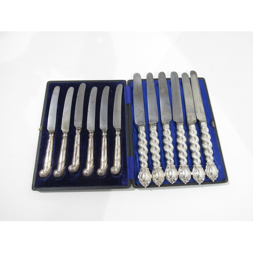 7226 - WITHDRAWN: Silver handled knives with HUNT & ROSKELL blades, cake forks handles marked 800 silver pi... 