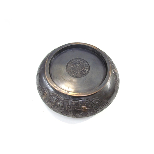 7622 - A Chinese bronze censer on hardwood stand, diameter 20cm, height total 22cm