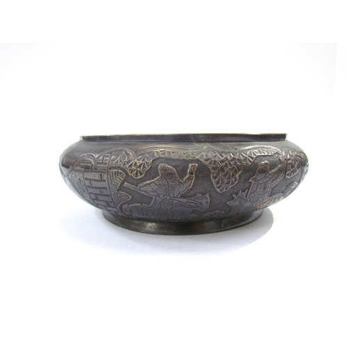 7622 - A Chinese bronze censer on hardwood stand, diameter 20cm, height total 22cm