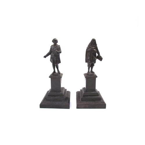 7625 - A pair of 19th Century bronze sculptures of philosophers, each 17.5cm tall including plinth base