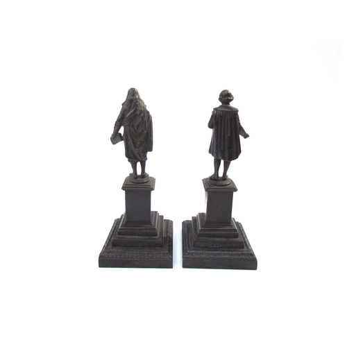 7625 - A pair of 19th Century bronze sculptures of philosophers, each 17.5cm tall including plinth base