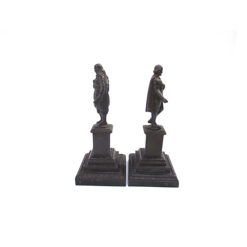 7625 - A pair of 19th Century bronze sculptures of philosophers, each 17.5cm tall including plinth base