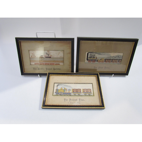 7640 - Three Stevengraphs of railway theme: 'The First Train', 'The Present Time' and 'The Mersea Tunnel Ra... 