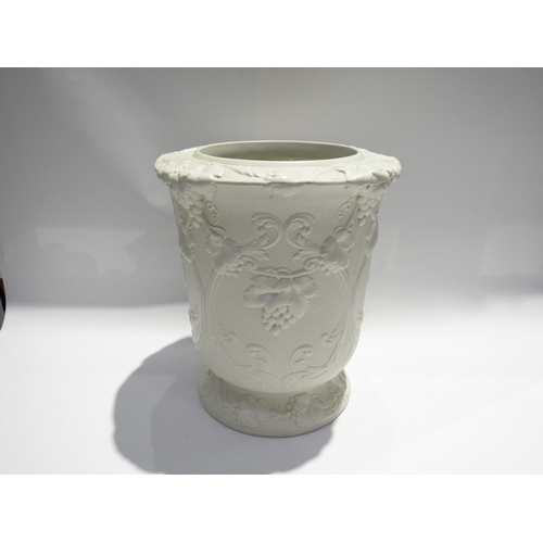 7729 - A Victorian Parian ware George Simpson’s Patent wine cooler, white porcelain, all over grape and vin... 