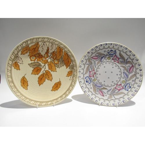 7730 - Two Charlotte Rhead chargers and a plate varying designs including orange foliate pattern 4921 for C... 