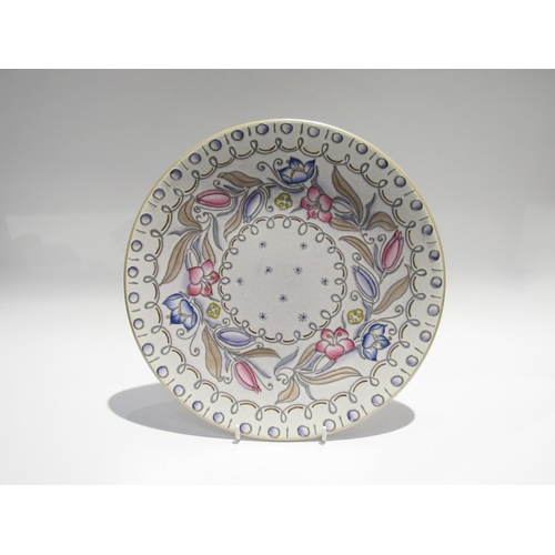 7730 - Two Charlotte Rhead chargers and a plate varying designs including orange foliate pattern 4921 for C... 