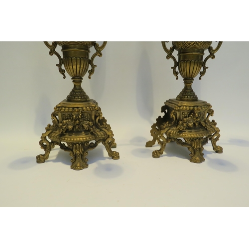 7772 - A pair of ormolu six sconce candelabra, scrolled detail, 60cm high