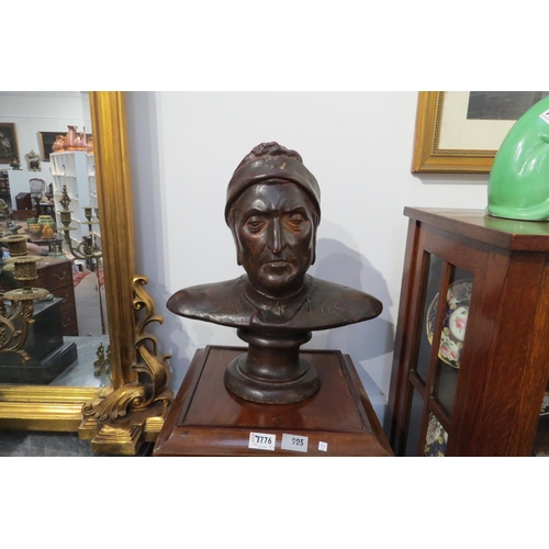 7775 - A terracotta bust of Dante with bronzed effect, 42cm tall