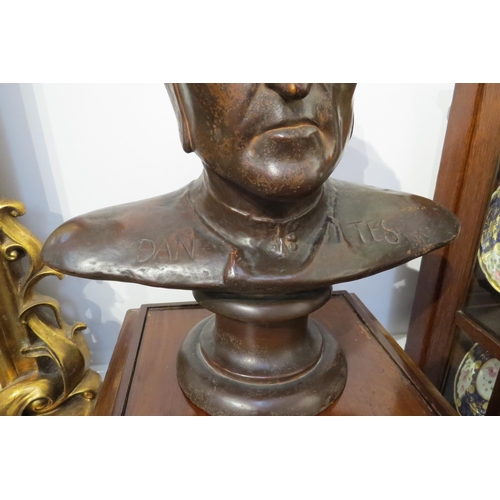 7775 - A terracotta bust of Dante with bronzed effect, 42cm tall