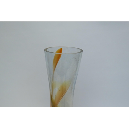 7779 - A Romanian Sticla glass vase with applied metal design, autumn colours, 55cm tall