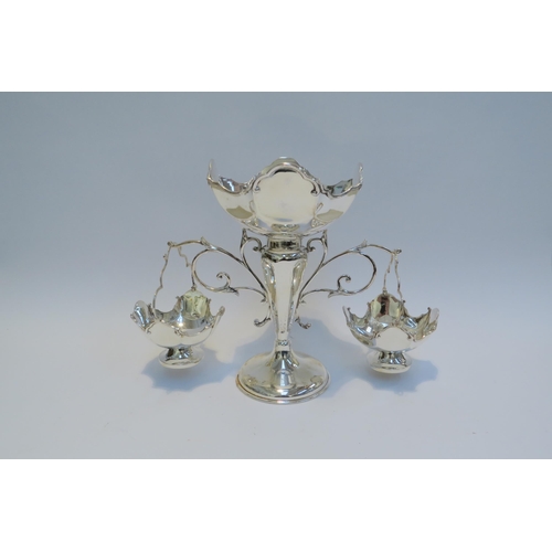 7796 - An Alexander Clark Co. Ltd. of London silver plated table centrepiece with two hanging baskets, 28cm... 