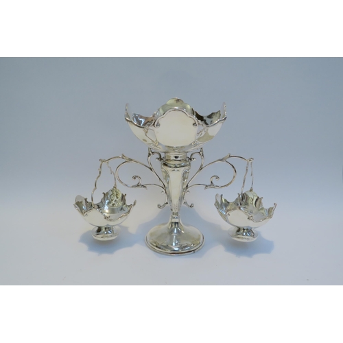 7796 - An Alexander Clark Co. Ltd. of London silver plated table centrepiece with two hanging baskets, 28cm... 