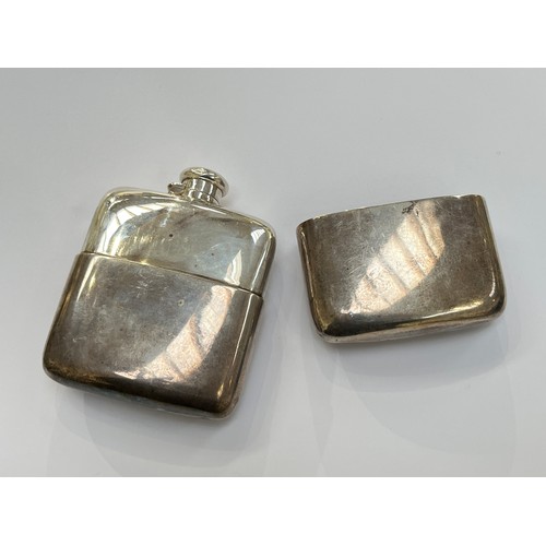 7253 - A silver hipflask with cover cap top, Birmingham 1938, 10.5cm x 7.5cm, 161g