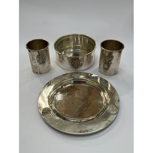 7258 - A Thai silver Alex & Co, Sterling olive dish and two tooth pick holders, 235g together with two boxe... 