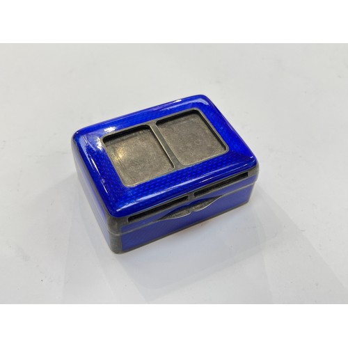 7286 - A white metal blue guilloche enamel and vermeil box, 4.5cm x 6cm x 2.5cm