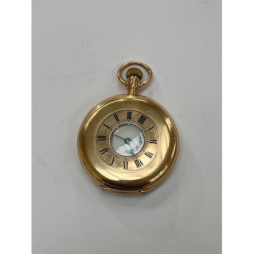 7287 - An American Waltham, USA 10c gold cased half hunter pocket watch