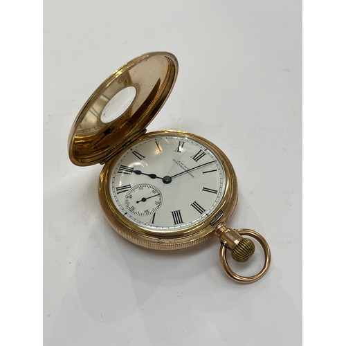 7287 - An American Waltham, USA 10c gold cased half hunter pocket watch