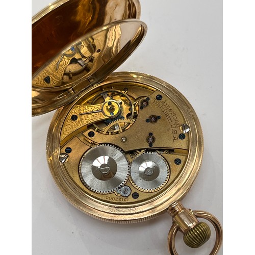 7287 - An American Waltham, USA 10c gold cased half hunter pocket watch