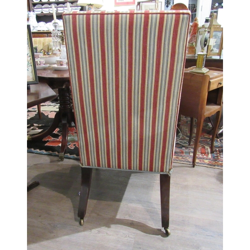 7132 - WITHDRAWN: A Victorian open armchair with high back upholstered in stripe material with leaf form cu... 