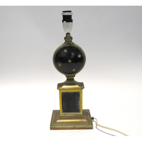 7139 - A 19th Century brass table lamp with central night sky roundel, 37cm tall without shade