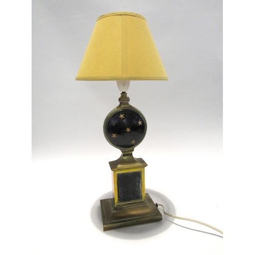 7139 - A 19th Century brass table lamp with central night sky roundel, 37cm tall without shade