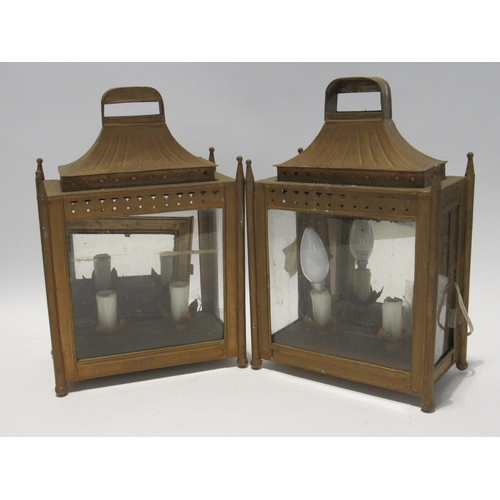 7142 - Two 20th century painted metal lantern wall lights with mirrored back, 36cm x 24cm           (E) £30... 