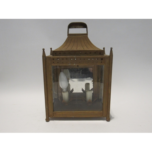 7142 - Two 20th century painted metal lantern wall lights with mirrored back, 36cm x 24cm           (E) £30... 