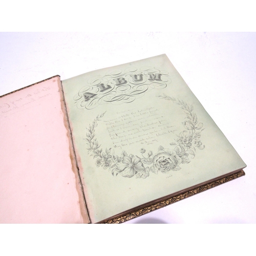 7147 - A 19th Century bound and gilded album containing written verse and pros, including handpainted image... 