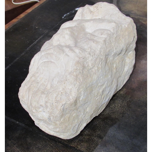 7149 - A carved limestone sculpture in the form of a head, 28cm x 20cm x 18cm